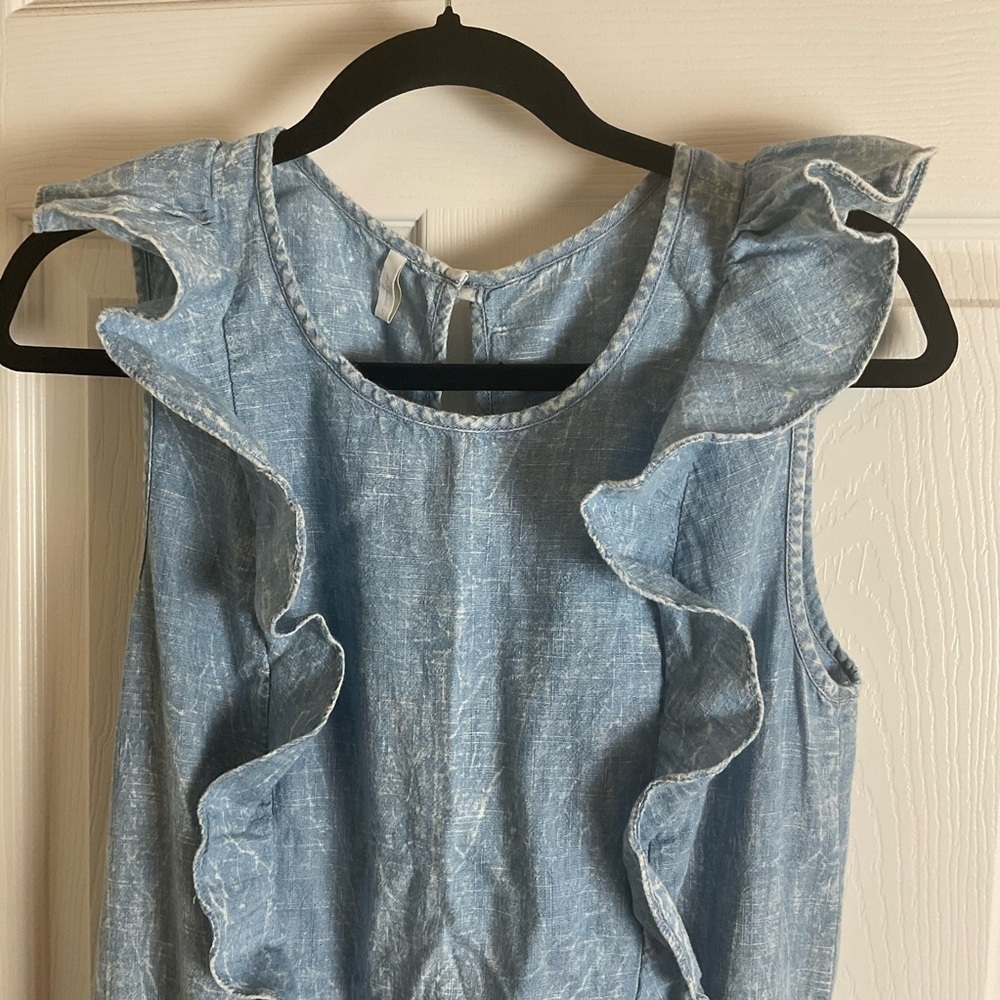 7 For All Mankind Denim Ruffle Romper Size Small Blue Acid Wash Jumpsuit - Picture 5 of 15